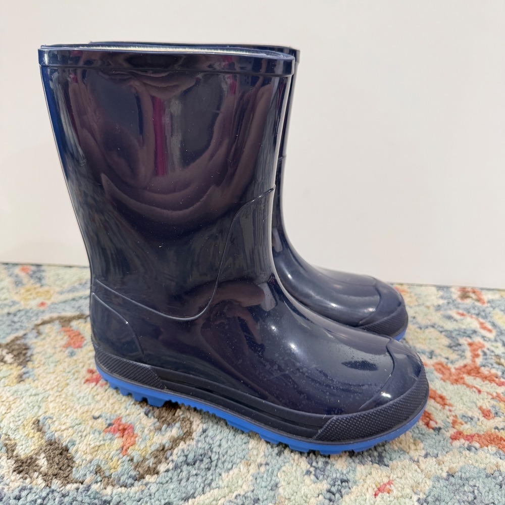 Rain Boots Boys 11-12 Navy Blue Glossy Waterproof GUC